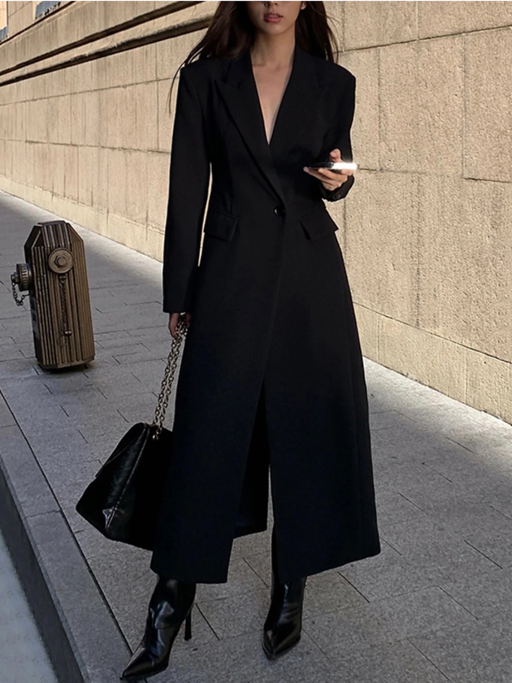Commense Black Long Trench Coat - Picture 2 of 6